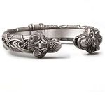 Norse Tradesman Viking Bracelet - Semi-Adjustable Bangle - Original Design | Serpent | Wolf | Iron Antique Snap Clasp, One Size Fits All, Zinc-alloy with ancient silver plating, no gemstone