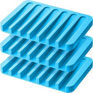 Ramkuwar Soap Holder 3Pcs Silicone Soap Dish Self Draining Soap Case Holder Anti-Slip Shower Soap Holder for Bathroom Kitchen Counter Top Keep Soap Bars Dry Extends Soap Life Easy Cleaning(Blue)