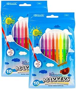 BAZIC Products Fine Line 10 Colors Washable Markers, Thin Tip Coloring Marker Non Toxic, for Art School Supplies, Drawing Gift (10/Pack), 2-Packs