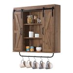 RUSTOWN Rustic Wood Wall Storage Cabinet with Two Sliding Barn Door, 3-Tier Decorative Farmhouse Vintage Cabinet for Kitchen Dining, Bathroom, Living Room, Rustic Oak