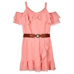 Amy Byer Girls' Cold-Shoulder Ruffle Front Dress, Apricot, 7