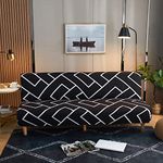 New Armless Sofa Bed Cover Stretch Futon Slipcover Full Folding Sofa Couch Futon Furniture Protector Cover Black White