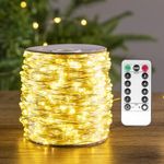 PCORES 30M Plug in Fairy Lights with Remote Warm White 300LED Silver Wire LED String Lights for Bedroom Living Room Patio Porch Garden Christmas Tree