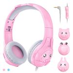 Kids Headphones with Replaceable Ear-Covers & Microphone, 85/94dB Volume Limited, Sharing Function Stereo Headphones for Kids Girls Boys, Foldable On Ear Head Phones for School/iPad/Chromebooks Pink