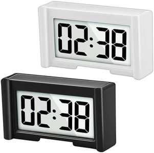 YOUNGFLY 2PCS Small Digital Clock, Mini Car Dashboard Clock Battery Operated, Car Truck Dashboard Time Self-Adhesive Bracket Vehicle Automotive Dash Stick on Air Vent Clock (Black, White)