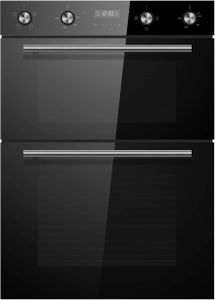 Cookology 90cm Black Glass Built-In Electric Double Oven with Timer