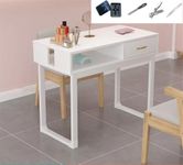 Manicure Table Sets of 4, Nail Desk with Drawers, Wooden Nail Salon Desk with Nail Trimming Kit, Simple Two Layers Table for 1-2 People(White with Drawers,31.5in)