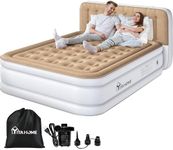 YITAHOME 18'' Flocked Top Queen Air Mattress with External Pump and Headboard, Durable Inflatable Bed, Blow-Up Mattress for Indoor and Outdoor Use, Brown