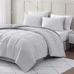 Comforter Set Queen Size – Washed Ultra-Soft - Goose Down Alternative - Premium Reversible All Season Warmth Bedding Set (Queen, White/Grey Dot)