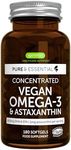 Vegan DHA & EPA Omega 3 Algae Oil & Astaxanthin Antioxidant, 1344mg Omega 3, Pure & Sustainable, 180 Small Softgels, 400mg DHA & 200mg EPA, Clean Label, Easy-to-Swallow, 90 Servings, by Igennus