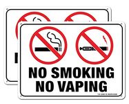 No Smoking No Vaping Sign - 2 Pack - 10 x 7 Inches Rust Free .040 Aluminum - UV Protected, Waterproof, Weatherproof and Fade Resistant - 4 Pre-Drilled Holes