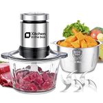 Kitchen in the box Food Processors,Small Meat Grinder & Food Chopper Electric Vegetable Chopper with 2 Bowls (8 Cup+8 Cup)& 2 Bi-Level Blades for Meat/fish/Vegetable/Baby Food，400 W (Sliver)