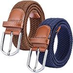 2 Pack Womens Stretch Canvas Braided Belt - Ladies Belts for Jeans, One Size (Brown+blue)