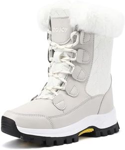 COOJOY Womens Winter Snow Boots Waterproof Shoes Tennis Walking Comfortable Hiking Booties Furry Mid Calf Warm Lightweight Beige,US4.5 EU36
