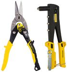 STANLEY 2-14-563 Aviation Snips Straight Cut Bi-Metal-254mm & STHT69800-8 Heavy Duty Riveter Set (Yellow4 Nozzles)