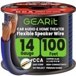 GEARit 14 Gauge Speaker Wire 100 ft,Speaker Cable with Foot Markers & Polarity Markings,14 Gauge Wire for Car Audio & Home Theater Speakers,Audio Cable for DIY Installations,CCA(Black Blue)