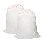 Vivifying Extra Large Natural Cotton Laundry Bags, 2 Pack 28" x 36" Foldable Laundry Hamper with Drawstring Closure (Beige)