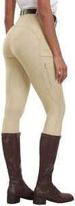 MoFiz Women's Silicone Full Seat Horse Riding Pants Zipper Pockets Equestrian Breeches Riding Tights Khaki XL