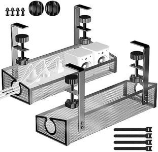 Under Desk Cable Tray - Black, No Drill Cable Organizer with Clamp for Wire Management, PC Cord Organizer & Workspace Accessories (2 Pack)