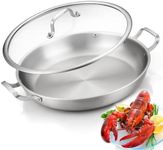 Yeksum Tri-Ply Stainless Steel Paella Pan, 14.5 inch Large Skillet,12 Servings 18/10 Large Paella pan with Lid,Jumbo Cooker,Perfect for Outdoors, Camping, Parties