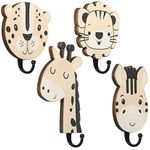 4 Pcs Safari Animal Wall Hooks Decorative Wall Hooks Kids Wall Hooks Decorative Wooden Jungle Animal Wall Hooks Animal Nursery Hooks Wood Giraffe Lion Hanger for Nursery Bathroom Bedroom Home Decor