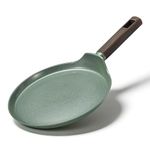 MSMK 24cm Ceramic Non-Stick Crepe Pan, Dosa Pan, Pancake Pan, Induction Hob Compatible, All Hobs, PTFE PFOA PFAS Free, Heat-Resistant Handle Green Pan
