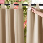 NICETOWN Waterproof Outdoor Curtain with Self-Adhesive Tab Top, Removable Blackout Curtains Thermal Insulated Curtain for Porch Doorway/Patio, 2 Pieces, W52 by L96, Biscotti Beige