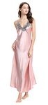 Aivtalk Female Sexy Satin Nightdress Girls Lace Summer Long Lungerie Women V-Neck Sleeveless Full Slip Nightgowns Size XL Pink