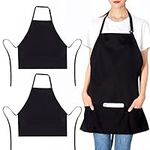 Jubatus 2 Pack 3 Pockets Adjustable Bib Apron Chef Kitchen Cooking Aprons for Women Men, Black