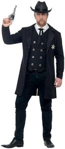 Smiffys Costume shérif, grande taille, Noir, avec veste, gilet, cravate et chapeau
