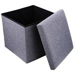 Heria Cube Shape Sitting Stool with Storage Box Living Foldable Storage Bins Multipurpose Clothes, Books and Toys Organizer with Cushion Seat Lid 30 X 30 X 30 cm (Multi Color)