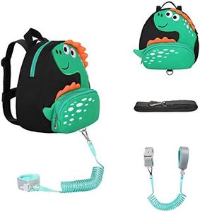 Toddler Kids Little Dinosaur Leash Backpack with Wrist Child Toddlers Safety Walking Wrist Leashes for Kids Girls Boys (Black)