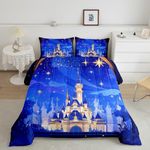 Manfei Princess Theme Kids Comforter Set Queen Size,Cartoon Castle Girlish Bedding Set,Girls Women Room Decor,Glitter Starry Sky Galaxy Dreamy Down Comforter,Blue Romantic Duvet Insert,2 Pillowcases