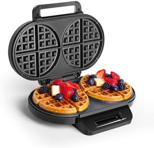 VonShef Double Waffle Maker – Round Belgian Waffle Machine with Non-Stick Plates, Auto Temperature Control, Cool Touch Handle, Chaffles Maker Serves Savoury Snacks & Desserts – 1200W, Silver