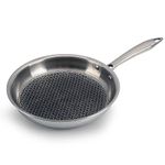 dealzone Royal Honey Comb Frying Pan, Tri-Ply Steel with Honey Comb, Riveted Handle, Food Safe & PFOA Free, Gas & Induction Compatible, Cooking, Frying, Serving, Silver (28 Cm)