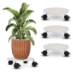 Sharpex Pack of 4 Metal Caddy Iron Dolly on Round Rack Rustproof Sturdy Potted Indoor Outdoor Plant Stand/Trolley With Locking Wheels for Balcony, Living Room, Home and Garden (White)