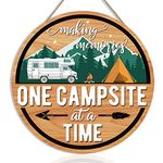 CHDITB Camping Wooden Signs Decor,(12”X12”),Camper Hanging Wood Decor,One Campsite At A Time Funny Quote Wall Plaques for Camper RV Door Wall Decor