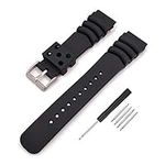 Narako Black Silicone Rubber Curved Line Watch Band 20mm 22mm 24mm Fit for Seiko Watches Extra Long Replacement Divers Model Sport Watch Strap for Men and Women (20mm)