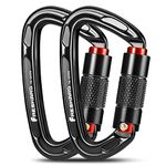 FresKaro Twist Lock Carabiner Clips, Auto Locking and Heavy Duty, Climbing carabeaner Large, for Rock Mountain Tree Climbing, Rappelling, Arborist, Firefighter, Dog, Hammock, Caribeener Keychain Black