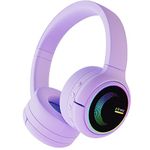 iClever BTH15 Bluetooth Wireless Over Ear Headphones for Girls,Hassle-Free Hall Switch, Colorful RGB Light Up Foldable Stereo Wireless Headphones with Mic,Purple