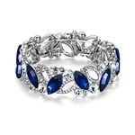 Ever Faith Blue Rhinestone Bracelet for Women, Wedding Bridal Marquised Crystal Elastic Stretch Bracelets Silver-Tone