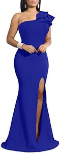 YMDUCH Women's Sexy Sleeveless One Shoulder Ruffle High Split party Evening Long Formal Dress, Royal Blue, Small