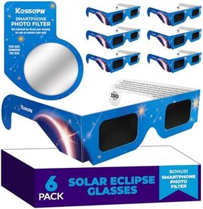 Solar Eclipse Glasses Nasa Approved 2024, (6 Pack) CE And ISO Certified Solar Eclipse Observation Glasses, Safe Shades For Direct Sun Viewing, Bonus Smartphone Photo Filter Lens, Blue Stars Design