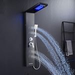 TSIBOMU Stainless Steel Shower Panel Tower System with LED Lights, 5 in 1 Shower Panel with Rainfall Waterfall Shower Head, Body Spray, Handheld Shower, Tub Spout (Black)