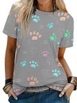 Dresswel Women Cute Dog Paw Print T-Shirt Funny Cute Animal 3D Graphic Print Tshirts Crew Neck Short Sleeve Novelty Tees Summer Tops