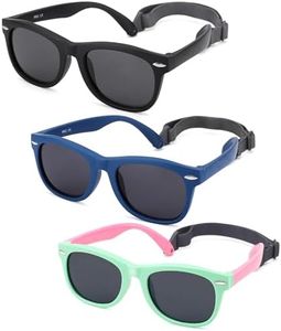 NULOOQ Polarized Baby Sunglasses with Strap - Unbreakable Flexible Infant Sunglasses for Toddlers Age 0-24 Months (Balck + Blue/Gray + Green Pink/Gray) - 3 Pack