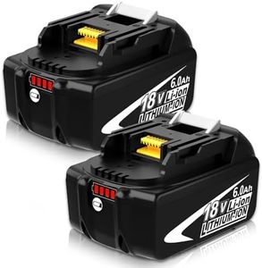 2Packs BL1860B 18 Volt 6.0Ah Replacement Battery Compatible with 18V Lithium ion Battery BL1860 BL1850B BL1850 BL1840 BL1830 BL1820 BL1815B LXT400 with LED Indicator Cordless Power Tools (White)