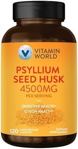 Vitamin World Psyllium Husks Capsules, 4500mg Per Serving, Fiber Supplement for Digestive Health and Regularity, Gluten-Free, 120 Capsules