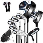 PGM Men's Complete Golf Club Sets - 12 Pieces - 2 Wood (#1,3), 6 Irons(#,6,7,8,9,PW,SW), 1 Putter - Golf Stand Bag - Right Handed - Ideal for Beginners - Graphite