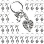 PHAETON 20PCS Guardian Angel Wing Keychain Heart-shaped Angel Wings Charms Keychain Key Ring for Memorial Keyring Religious Gifts Memorial Decorations, Silver, 3.34''